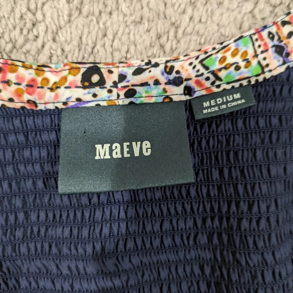 Maeve Anthropologie blue and red long sleeve printed dress size Medium - Picture 4 of 10